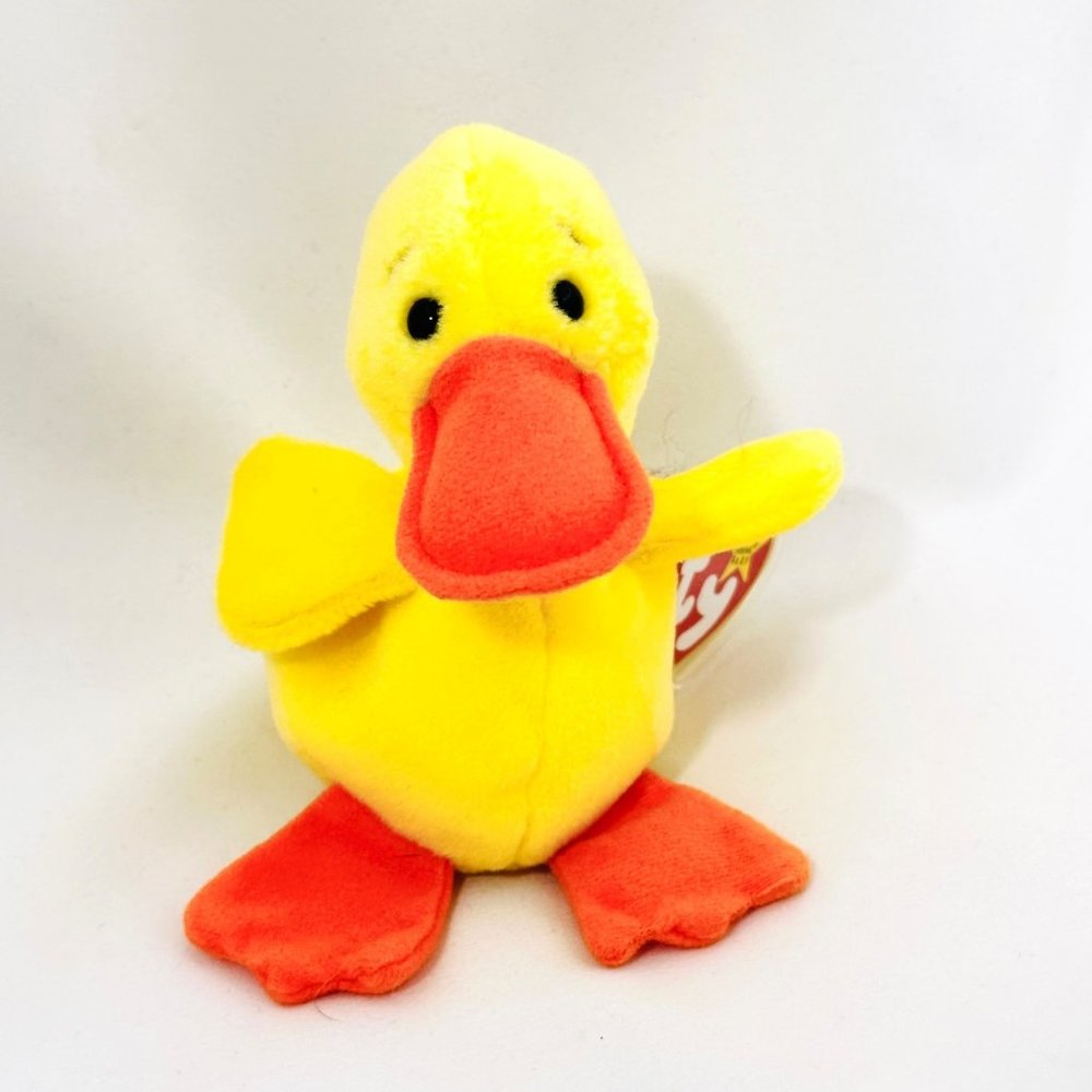 Vintage Ty Quackers Beanie Baby Plush Duck (1994) All Tags & Heart Protector